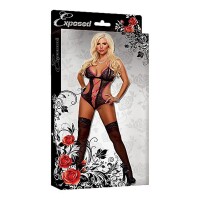 Exposed Body mit offenen Cups in Schwarz mit Rot