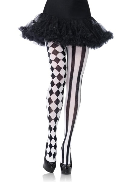 Leg Avenue Strumpfhose mit Harlekin-Druck - Schwarz/Weiß
