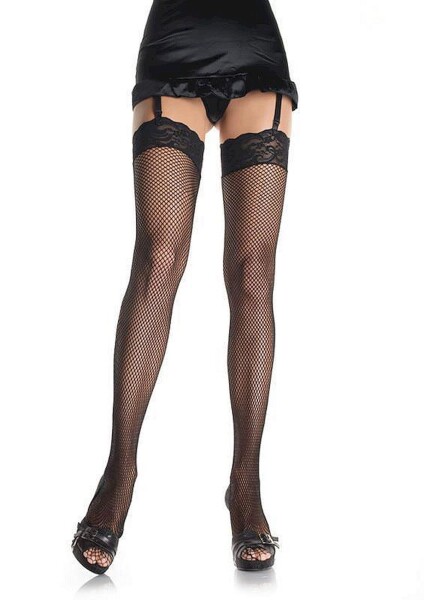 Leg Avenue Netzstrümpfe with Broad Lace Trim in Black