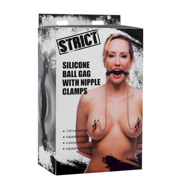 XR - STRICT Ball Gag with Adjustable Nipple Clamps