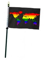 Rainbow World Black Hand Flag / Handflagge