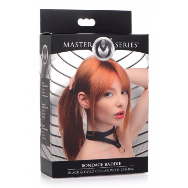 Bondage Baddie Halsband mit O-Ring - Schwarz/Gold