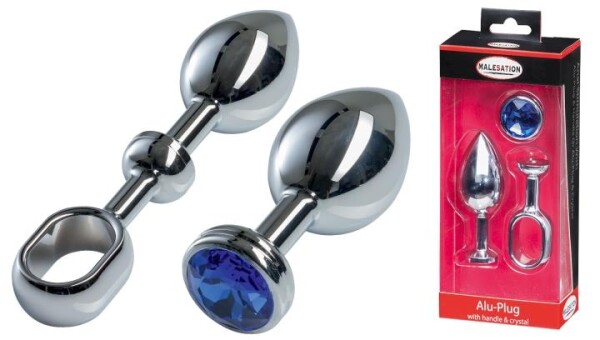 MALESATION Alu-Plug Set mit Stoßgriff & Schmuckstein, Chrom