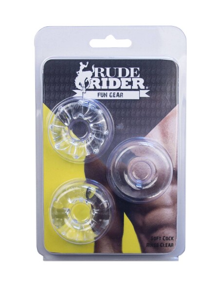 Rude Rider Soft Cock Rings Clear (3-Ring-Set)
