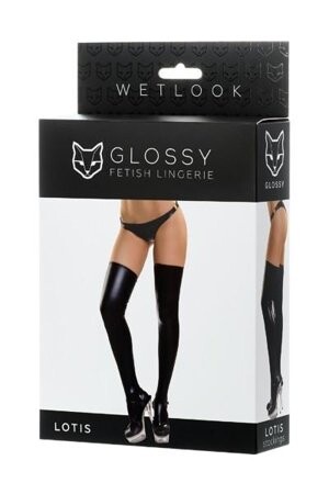 Glossy Shiny Wetlook stockings LOTIS - black - S