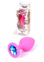 Plug-Jawellery Pink Silikon PLUG Medium- Light Blue Diamond