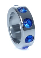 Metal Cock Ring with Dark Blue Diamonds Small