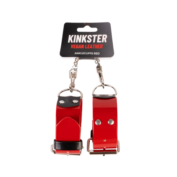 Kinkster Handmade Vegan Leather Anklecuffs Red