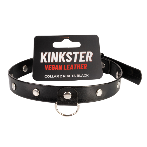 Kinkster - Vegan Leather Handmade Collar 2 Spikes Black