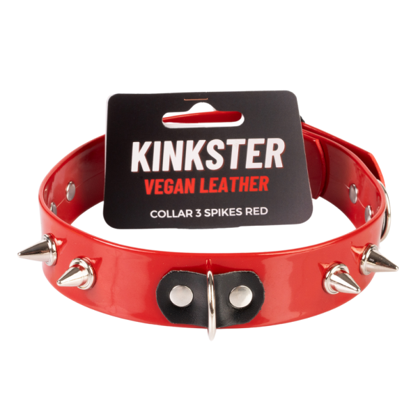 Kinkster Vegan Leather Handmade Collar 3 Spikes Red