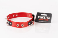 Kinkster Vegan Leather Handmade Collar 3 Spikes Red