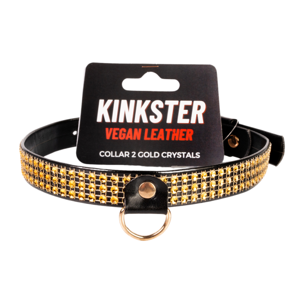Kinkster - Vegan Lederhandgefertigtes Halsband mit Goldkristallen