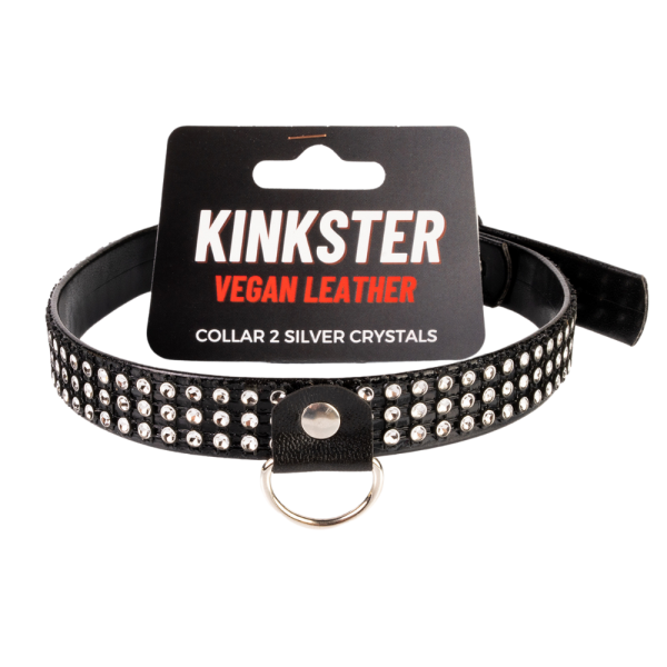 Kinkster - Vegan Leather Handmade Collar mit Silberkristallen