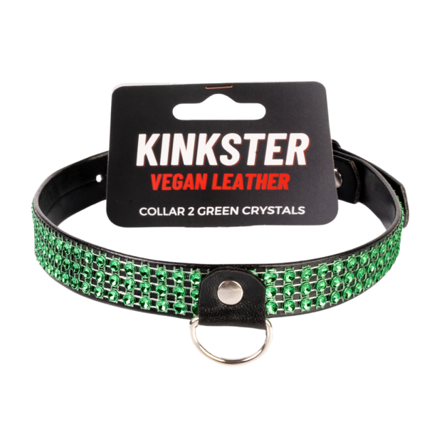 Kinkster - Vegan Leather Handmade Collar mit grünen Swarovski-Kristallen