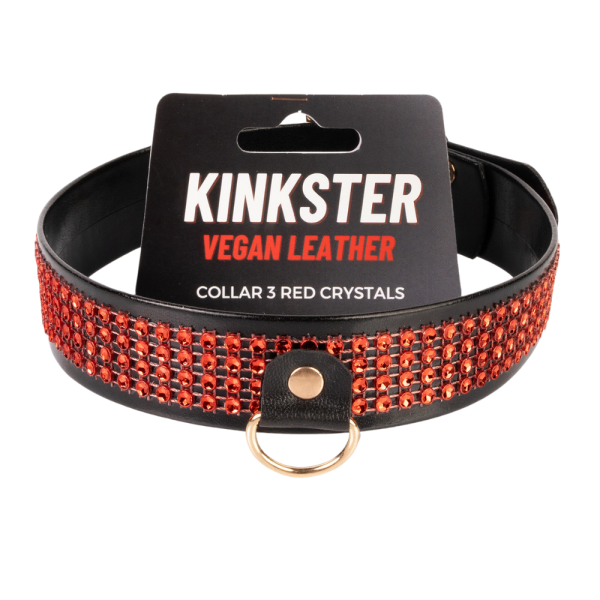 Kinkster - Vegan Leather Handmade Collar with Red Crystals