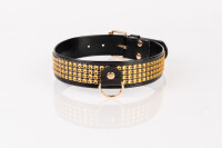 Kinkster - Vegan Leather - Handmade - Collar 3 gold crystals