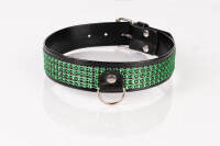 Kinkster Vegan Leather Handmade Collar with 3 Green Crystals