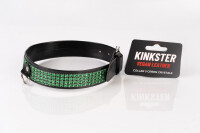 Kinkster Vegan Leather Handmade Collar with 3 Green Crystals