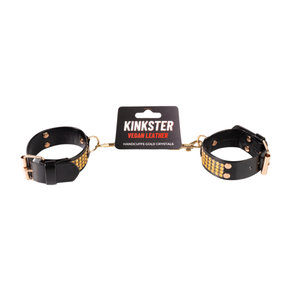 Kinkster Vegan Leather Handmade Gold Crystal Handcuffs