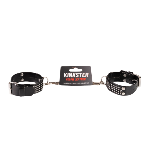 Kinkster - Vegan Leather Handmade Handcuffs mit Silberkristallen