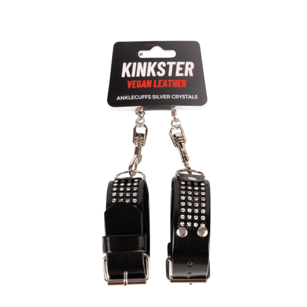 Kinkster - Vegan Leather Handmade Anklecuffs with Silver Crystals