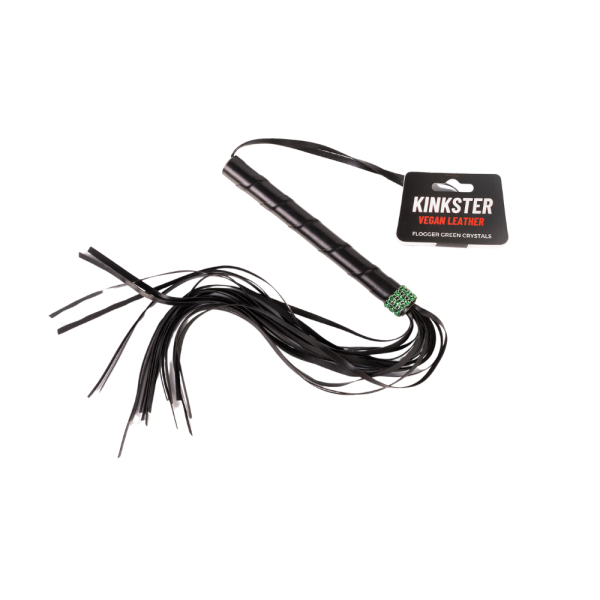 Kinkster - Vegan Leather Handmade Flogger mit grünen Kristallen