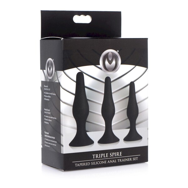 Triple Spire - Tapered Silicone Anal Trainer Set - 3 Pieces - Black