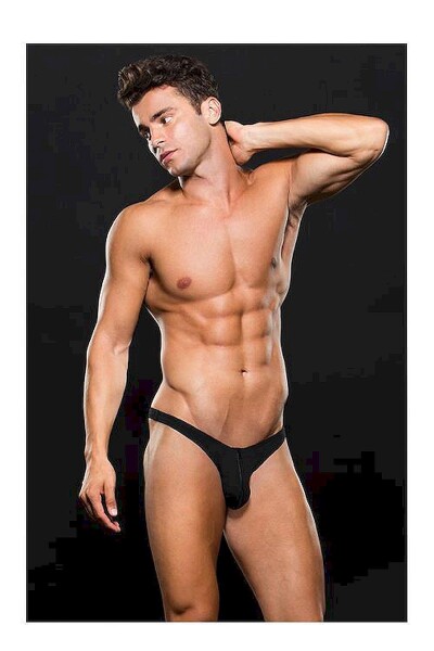 ENVY E062 Microfiber Zip Up Low-Rise Thong Black S/M