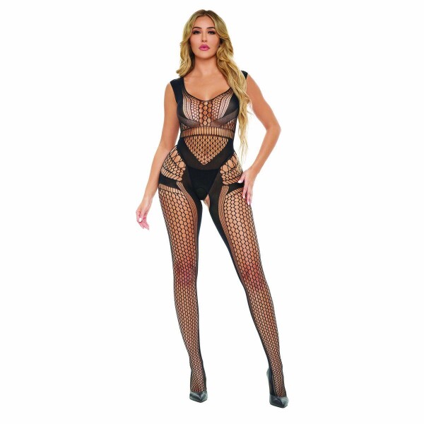 Bodystocking Pink Lipstick Schwarz (Einheitsgröße)