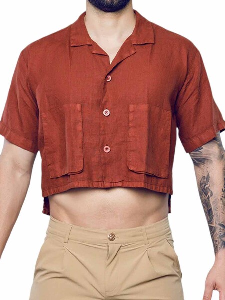 2eros Cropped Linen Shirt Bombay Brown