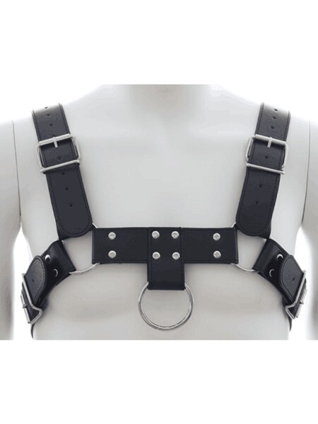 Man Chest Harness Leatherette Black Adjustable