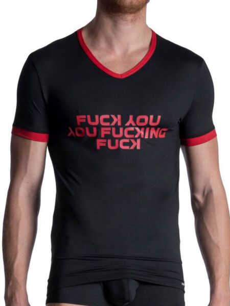 Manstore V-Neck Regular T-Shirt M2103 Black/Red