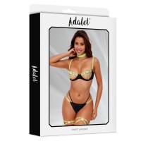 ADALET LINGERIE - Maya bra, thong, garters, and choker Set Yellow and Black