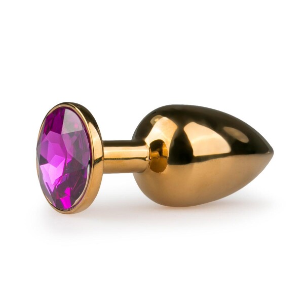 Goldfarbiger Analplug mit Rosafarbenem Zierstein