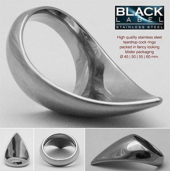 Black Label Stainless Steel Teardrop Cock Ring 55 mm.