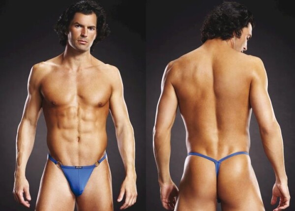 Blue Line Microfiber V-String + Metal Rings Blue S/ M